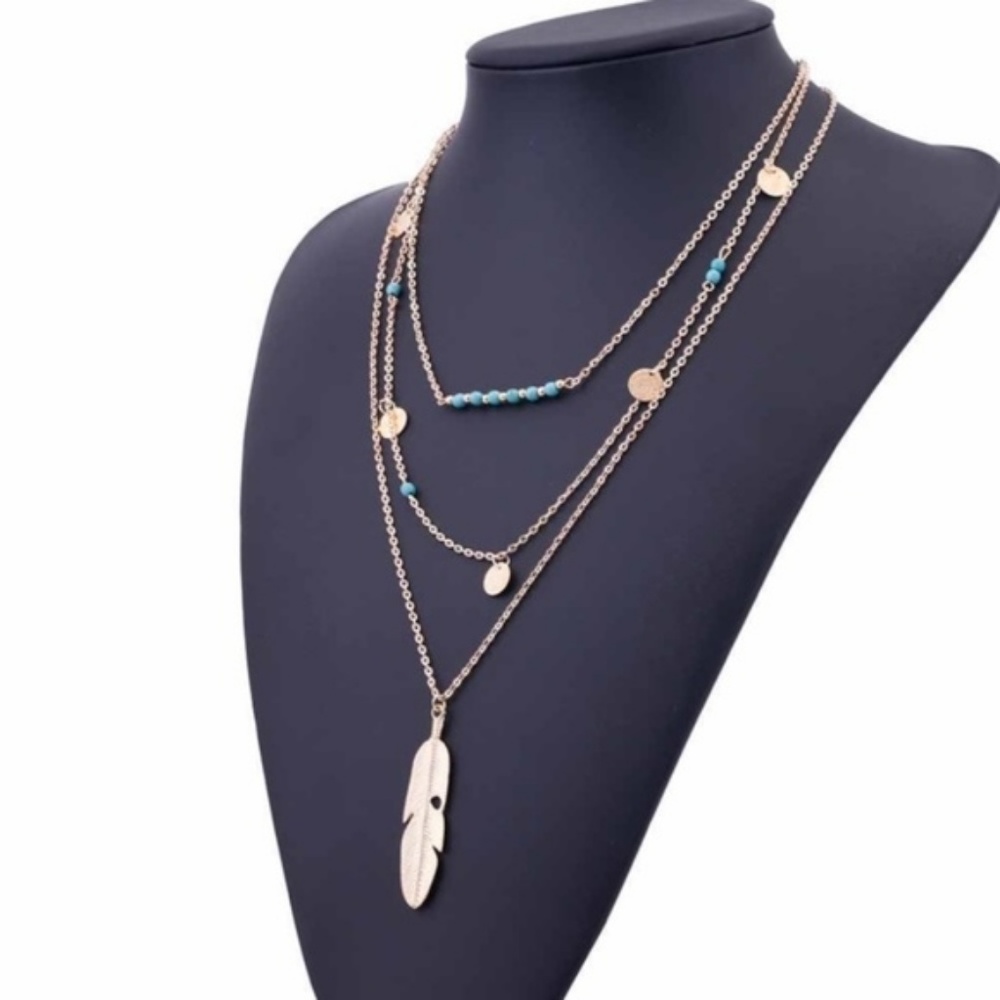 3 Layer Gold Feather Boho Necklace/Host Pick! NEW! - Picture 4 of 7